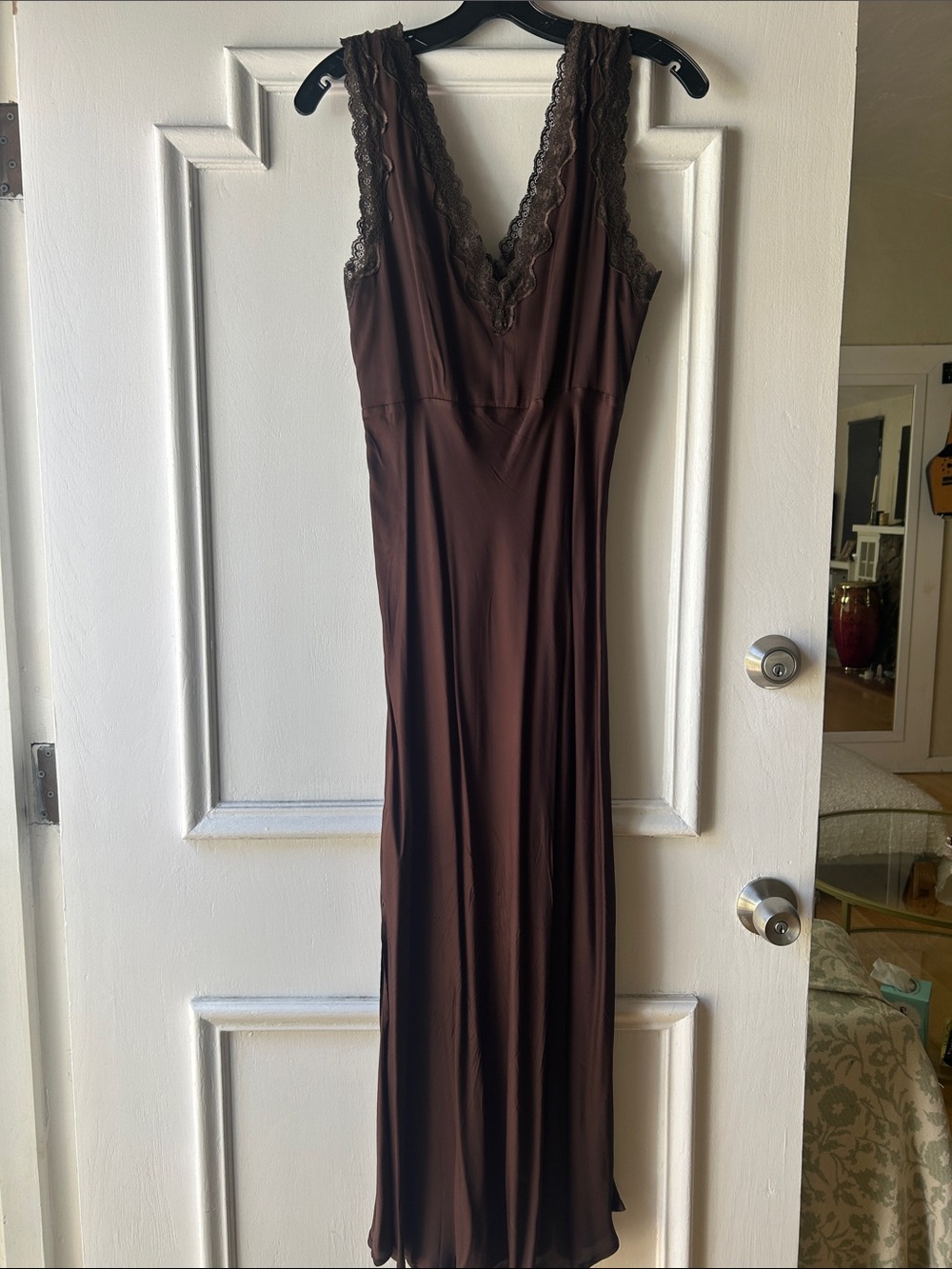 GAP Brown Lace-Trim Midi Dress